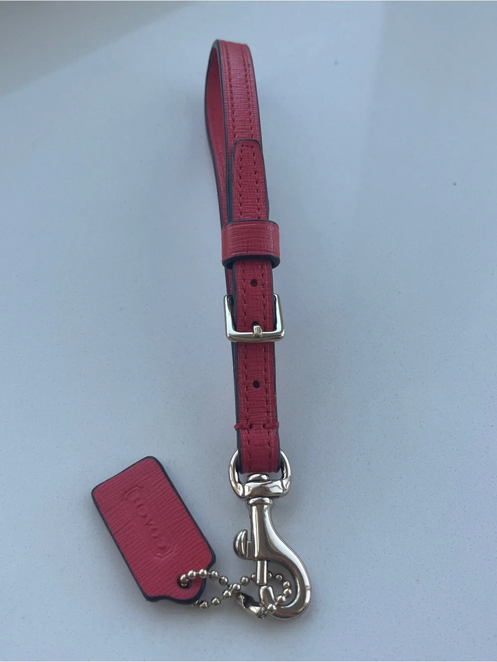 Coach Red Leather Wristlet Strap with Tag and Silver Hardware